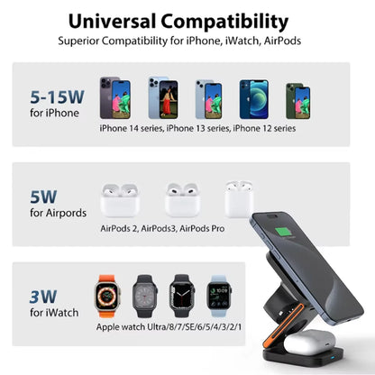 3 in 1 30W Wireless Charger Iphone Magnetic Foldable Wireless Charging Station for Iphone15 14 13 12 Pro Apple Watch 8 9 Airpods