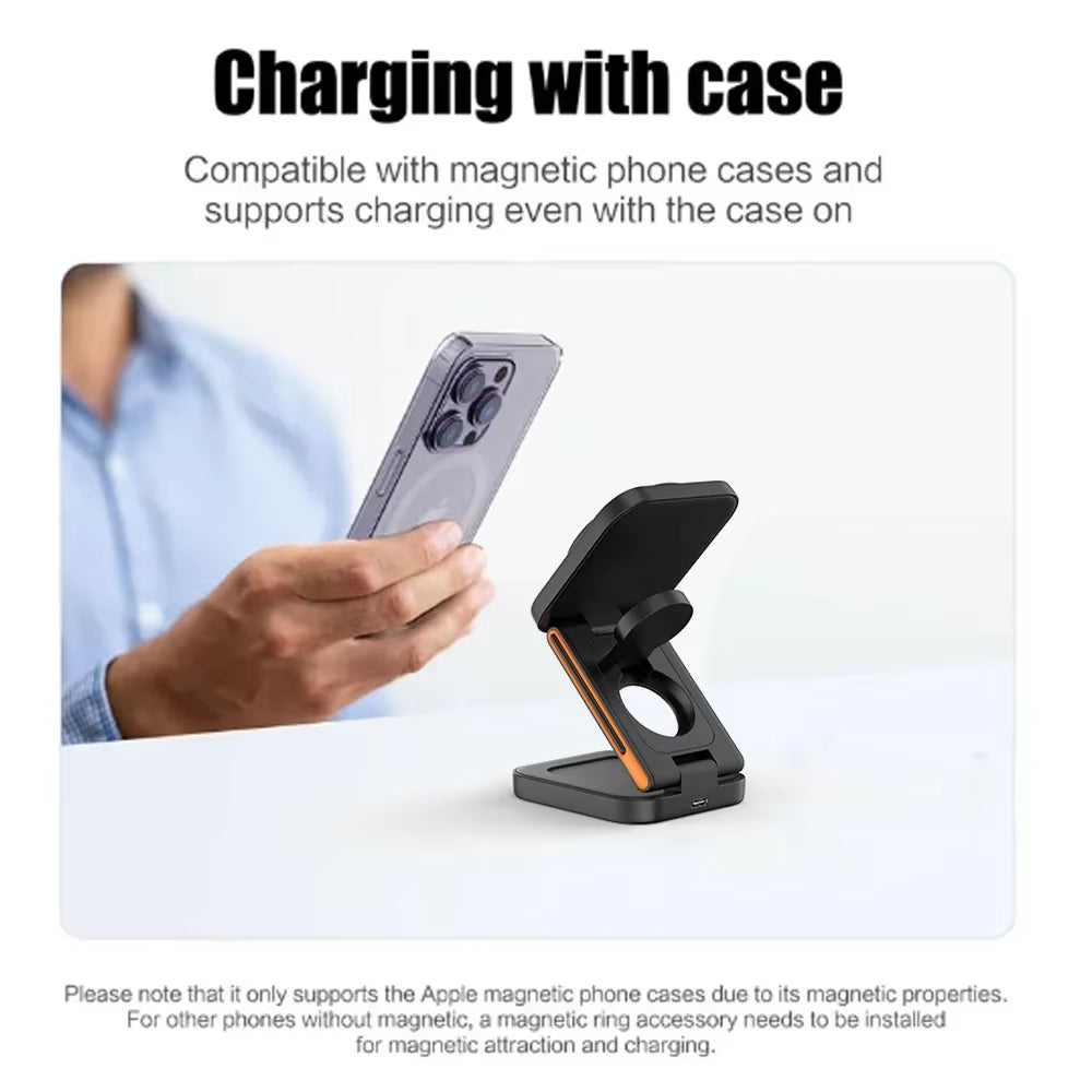 3 in 1 30W Wireless Charger Iphone Magnetic Foldable Wireless Charging Station for Iphone15 14 13 12 Pro Apple Watch 8 9 Airpods