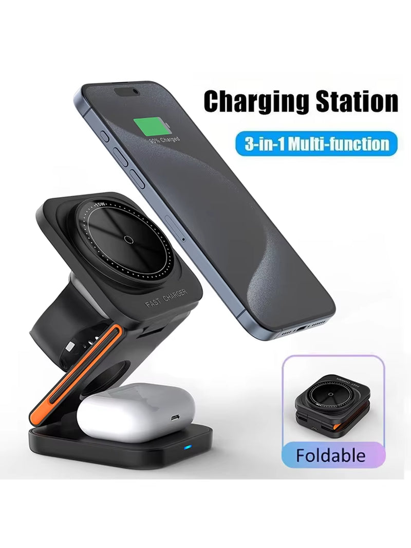 3 in 1 30W Wireless Charger Iphone Magnetic Foldable Wireless Charging Station for Iphone15 14 13 12 Pro Apple Watch 8 9 Airpods